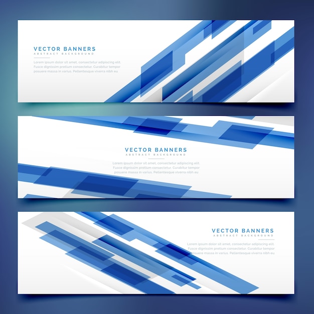 Free vector banners with geometrical blue shapes