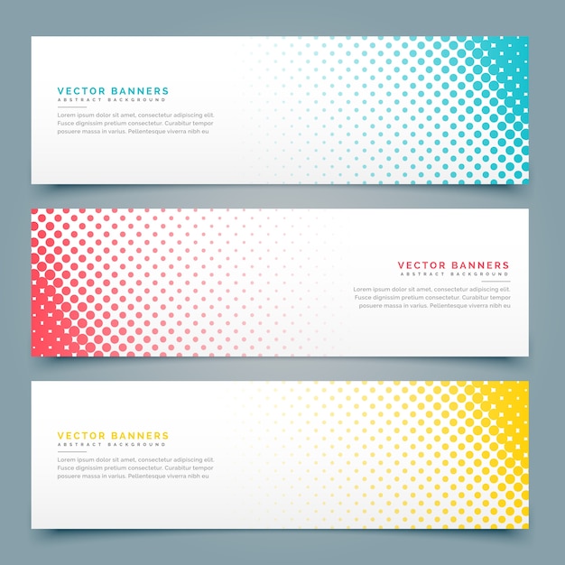 Banners with halftone dots, different colors