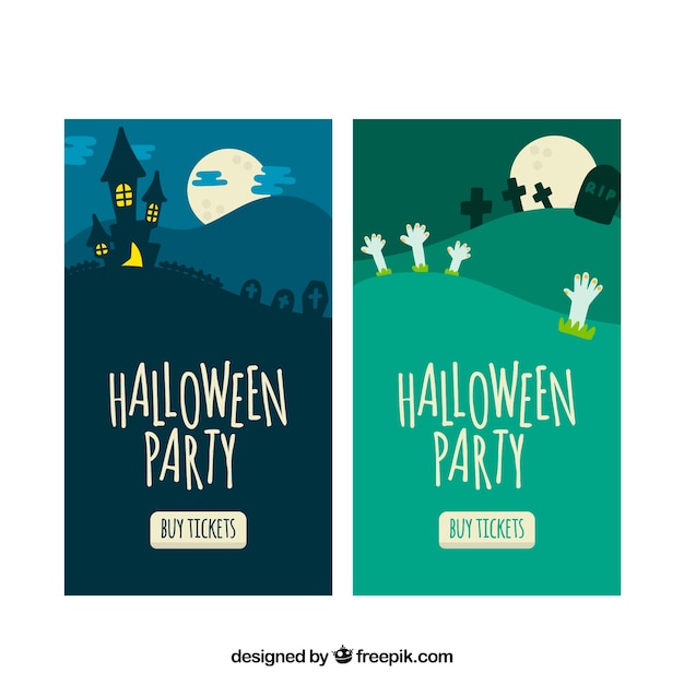 Free vector banners with halloween landscapes