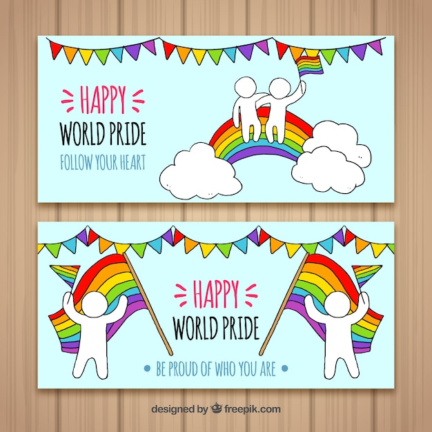 Free vector banners with hand drawn pride day banners