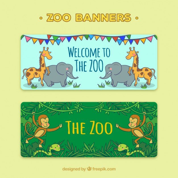 Free Vector banners with hand drawn wild animals