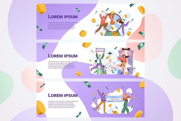 Free vector banners with lucky winners of lottery game