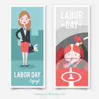 Бесплатное векторное изображение Баннеры с успешными женщинами в день труда