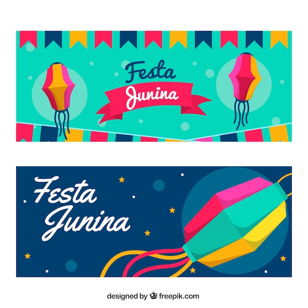 Banners with traditional festa junina decoration