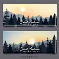 Free vector banners with trees on a beautiful landscape