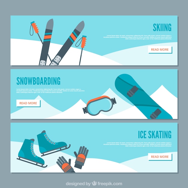 Free vector banners with winter sports in flat style