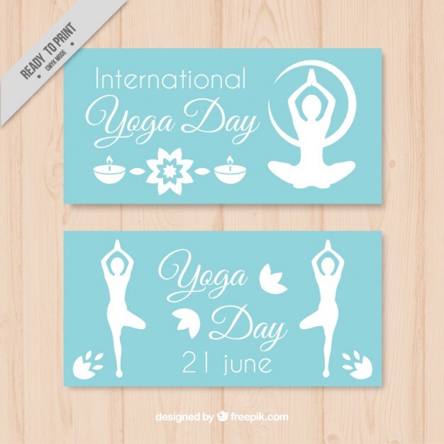 Free Vector banners of yoga day with silhouettes
