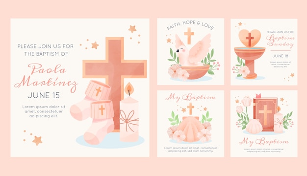 Free vector baptism ceremony instagram posts template