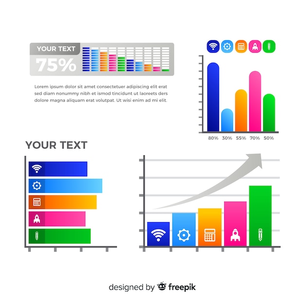 무료 벡터 가로 막 대형 차트 infographic