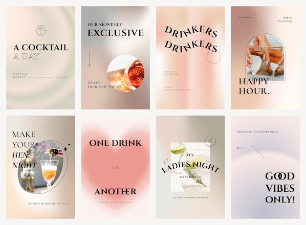 Bar gradient poster template vector in blur vintage style set