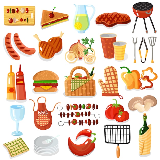 Free vector barbecue accessories stylish icons collection