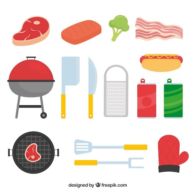 Free vector barbecue element collection in flat design