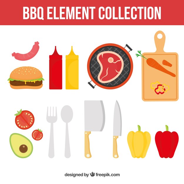 Barbecue element collection in flat design