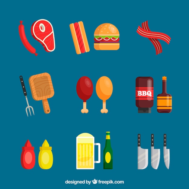 Free vector barbecue elements collection in flat style