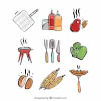 Free vector barbecue elements collection with food and tools