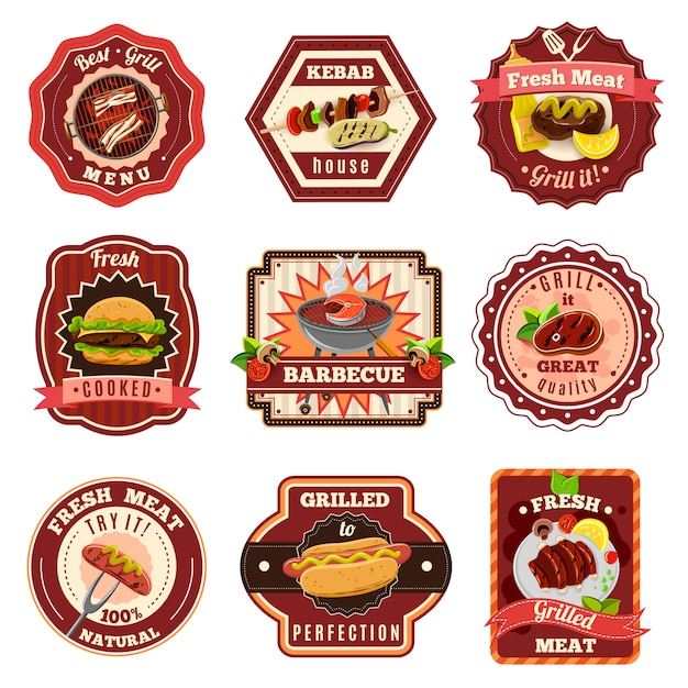Vettore gratuito set di emblemi per barbecue
