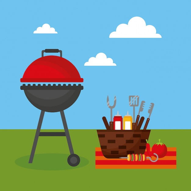 Free vector barbecue grill outdoor