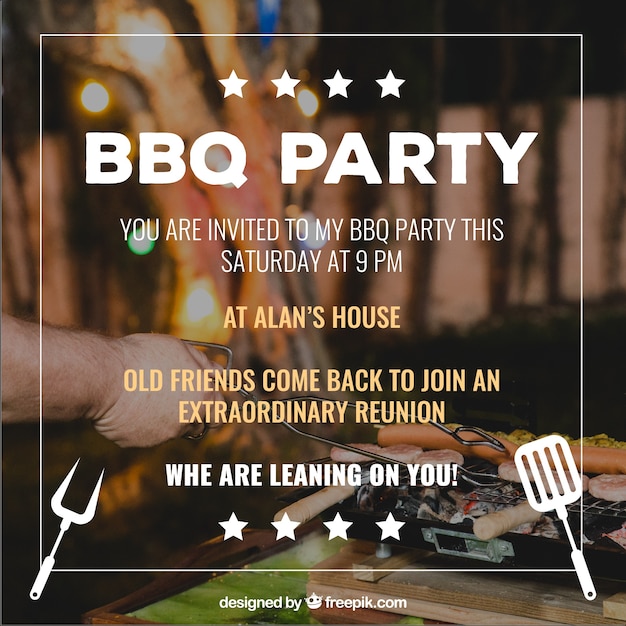 Free vector barbecue invitation, insole with stars