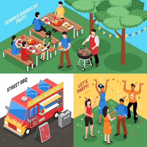 Barbecue isometric design concept