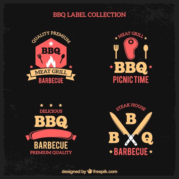 Collezione di etichette di barbecue in stile piatto