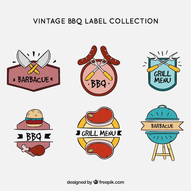 Free vector barbecue labels collection in vintage stlyle