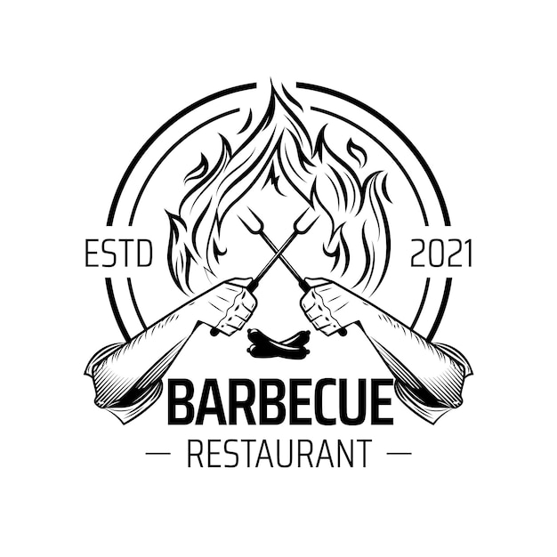 Vettore gratuito modello logo barbecue con dettagli