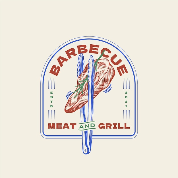 Vettore gratuito modello logo barbecue con dettagli