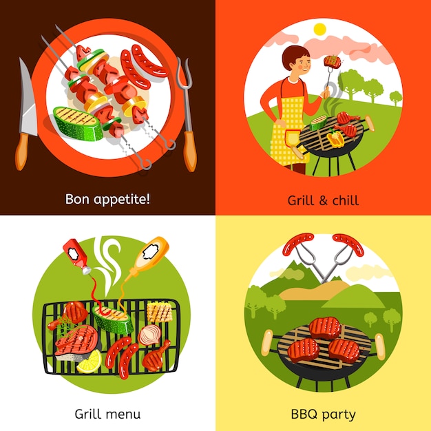 Free vector barbecue party elements design and character