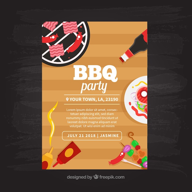 Free vector barbecue party invitation in hand drawn style