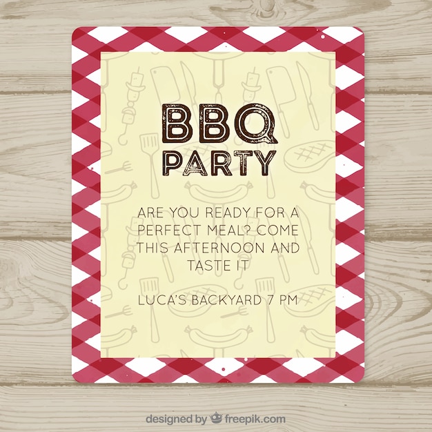 Free vector barbecue party invitation in hand drawn style