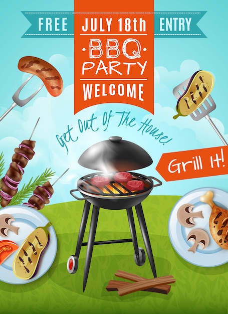 Vettore gratuito barbecue party poster