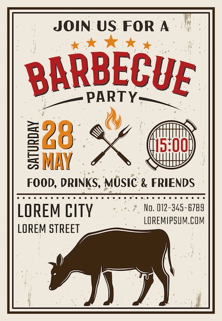 Free vector barbecue party retro style poster