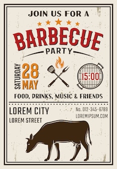 Barbecue party retro style poster