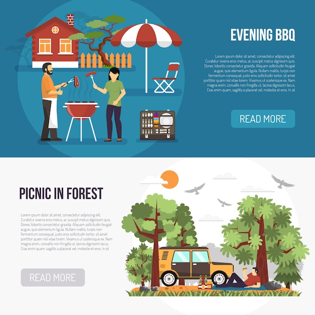 Free vector barbecue and picnic banners