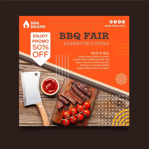 Free vector barbecue square flyer template