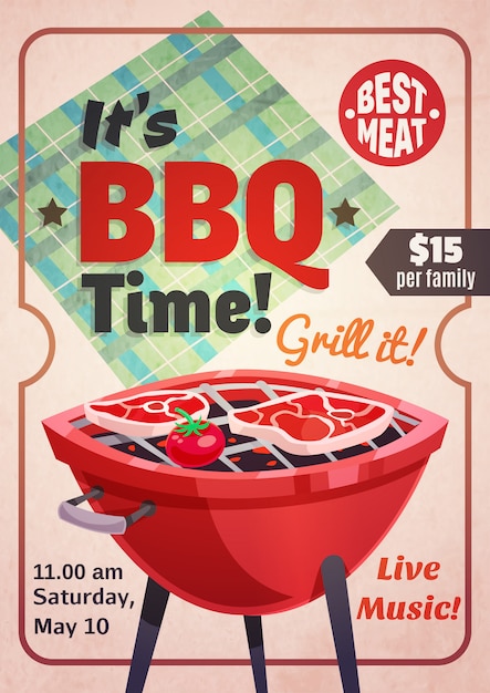 Vettore gratuito barbecue time restaurant poster