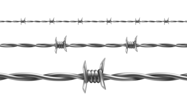 Бесплатное векторное изображение Иллюстрация колючей проволоки, горизонтальный бесшовный узор с витой штангой