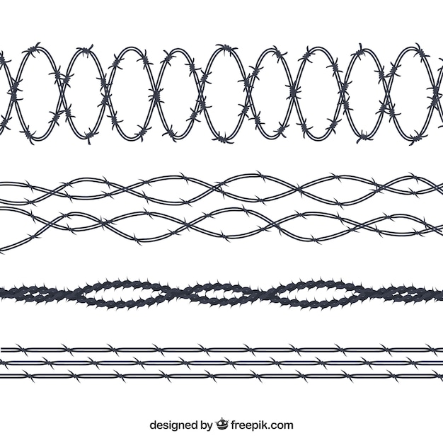 Free vector barbed wire set of different types