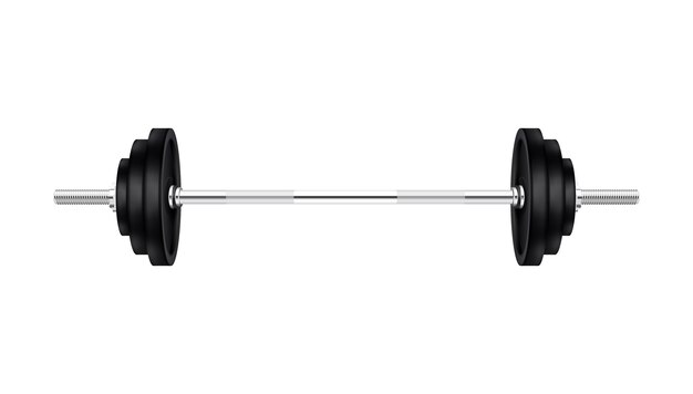 Barbells dumbbells fitness realistic composition with isolated image of heavy barbell vector illustration