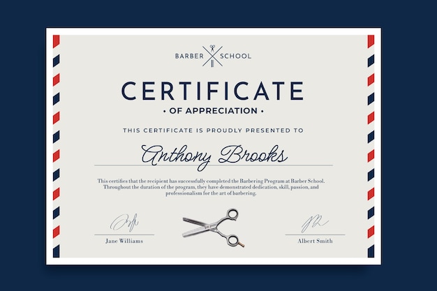 Free vector barber  certificate template design