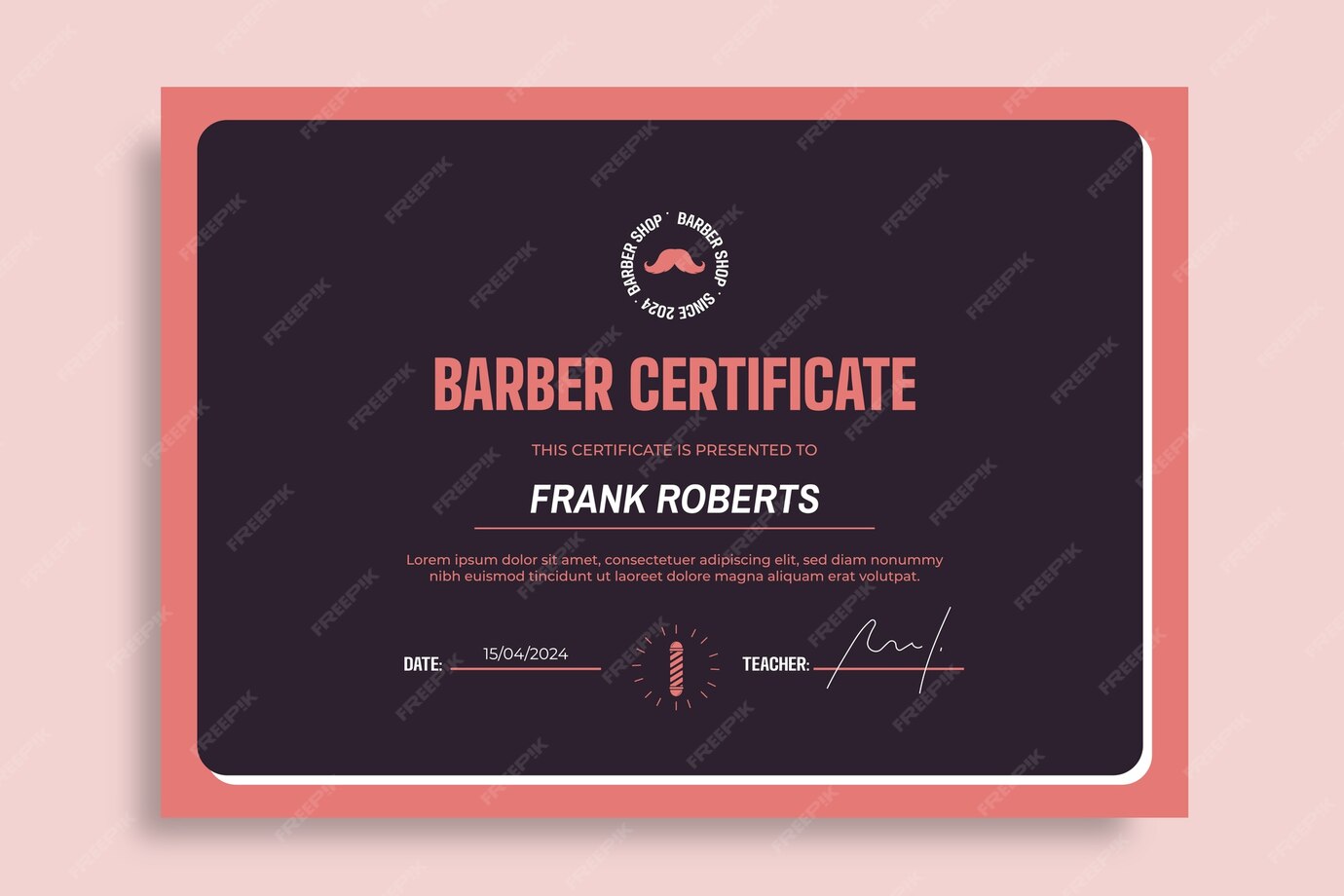 Free Vector Barber certificate template design Free Vector Barber certificate template design
