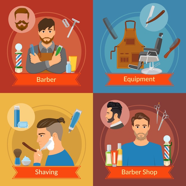 Free vector barber flat style compositions