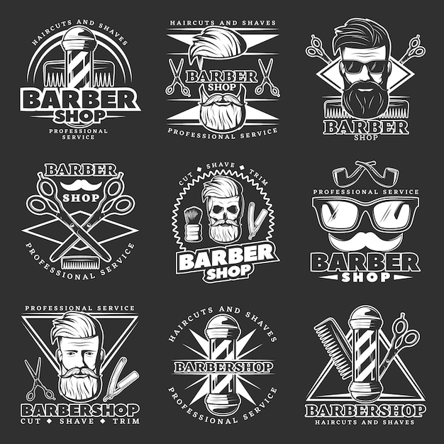 Vettore gratuito set di emblemi hipster del barbiere
