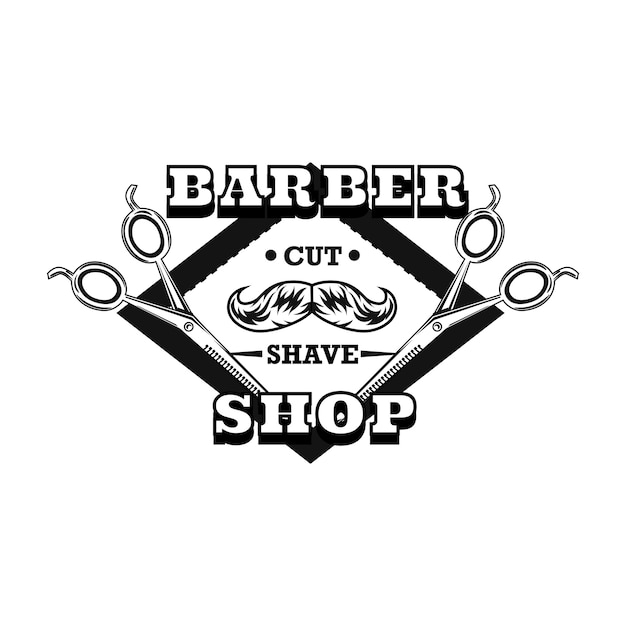 Vettore gratuito logo di forbici da barbiere con baffi e testo di esempio