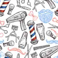 Free vector barber shop attributes doodle seamless pattern