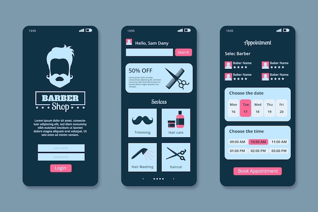 Free vector barber shop booking app interface