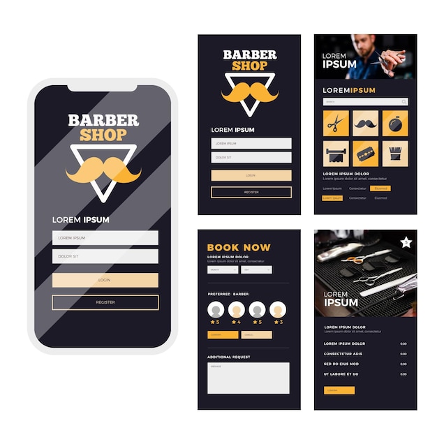 Free vector barber shop booking app interface
