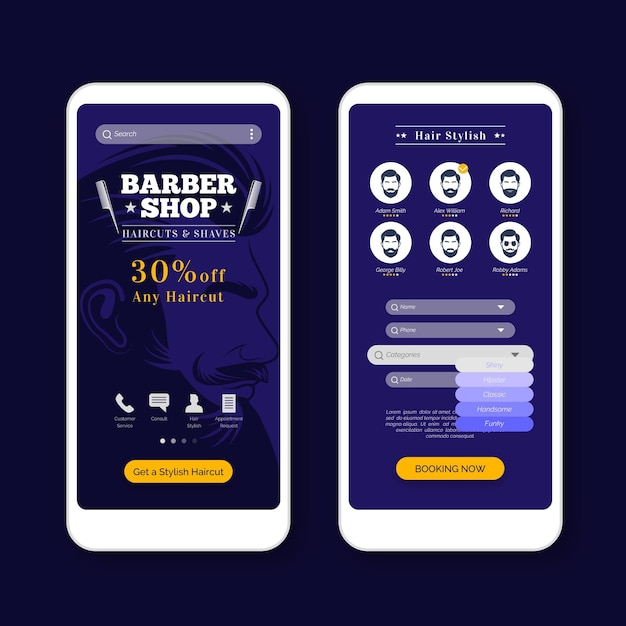 Free vector barber shop booking app template