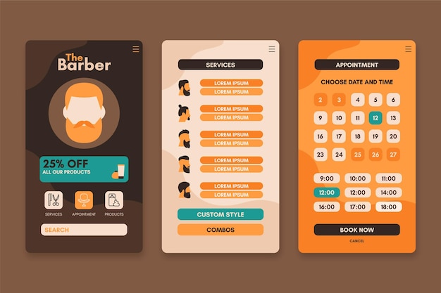 Free vector barber shop booking app