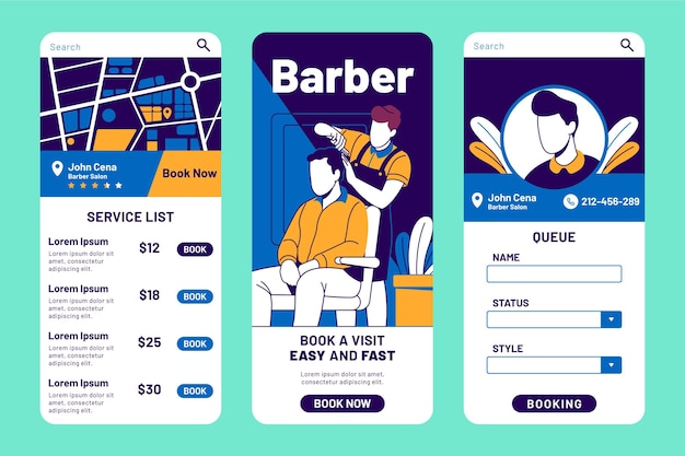 Free vector barber shop booking app